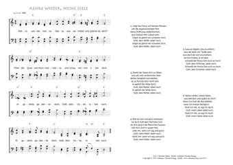 Hymn score of: Kehre wieder, meine Seele (Christian Junker/Johannes Thomas Rüegg)