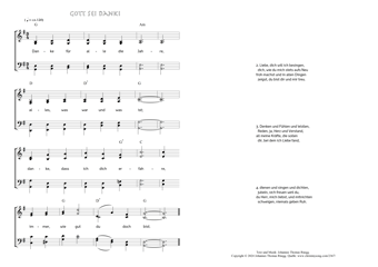 Hymn score of: Danke für alle die Jahre - Gott sei Dank! (Johannes Thomas Rüegg)