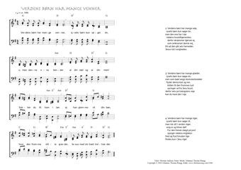 Hymn score of: Verdens børn har mange venner (Herman Andreas Timm/Johannes Thomas Rüegg)