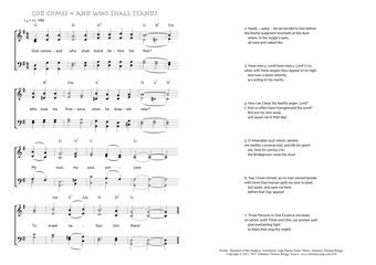 Hymn score of: God comes; – and who shall stand before his fear? (Theodore of the Studium/John Mason Neale/Johannes Thomas Rüegg)