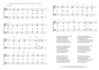 Hymn score of: O love divine, how sweet thou art (Charles Wesley/Johannes Thomas Rüegg)