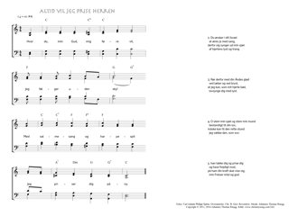 Hymn score of: Hvor du, min Gud, mig føre vil - Altid vil jeg prise Herren (Carl Johann Philipp Spitta/Christian Benedictus Reventlow/Johannes Thomas Rüegg)