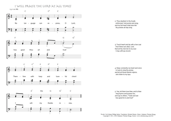 Hymn score of: No language can express, O Lord - I will praise the Lord at all times (Carl Johann Philipp Spitta/Richard Massie/Johannes Thomas Rüegg)