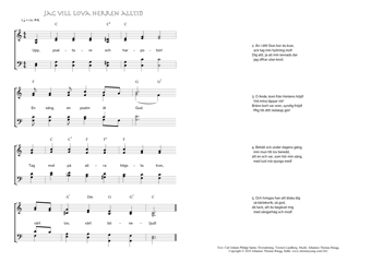 Hymn score of: Upp, psaltare och harpoton! - Jag vill lova Herren alltid (Carl Johann Philipp Spitta/Torsten Lundberg/Johannes Thomas Rüegg)
