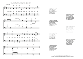 Hymn score of: Tacksamt vill jag sjunga (Per August Ahlberg/Johannes Thomas Rüegg)
