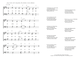 Hymn score of: Jag vet ett namn så dyrt och kärt (Lina Sandell/Johannes Thomas Rüegg)