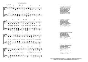 Hymn score of: Livets Ord, du rene kilde - Livets Ord (Carl Johann Philipp Spitta/Christian Benedictus Reventlow/Johannes Thomas Rüegg)