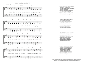 Hymn score of: Word of Life, eternal Fountain - The Word of Life (Carl Johann Philipp Spitta/Richard Massie/Johannes Thomas Rüegg)