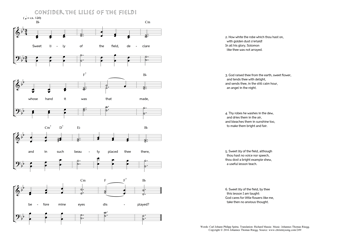 Hymn score of: Sweet lily of the field, declare - Consider the lilies of the field! (Carl Johann Philipp Spitta/Richard Massie/Johannes Thomas Rüegg)
