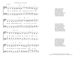 Hymn score of: Happiness, thou lovely name - Happiness found (Augustus M. Toplady/Johannes Thomas Rüegg)