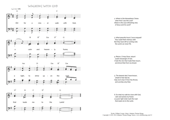 Hymn score of: Oh! for a closer walk with God - Walking with God (William Cowper/Johannes Thomas Rüegg)
