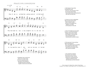 Hymn score of: King of glory, sov'reign God - Praise for Conversion (Augustus M. Toplady/Johannes Thomas Rüegg)
