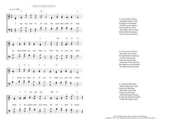 Hymn score of: I lay my sins on Jesus - The Substitute (Horatius Bonar/Johannes Thomas Rüegg)