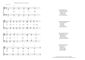 Hymn score of: I come, I rest beneath - Beneath His Wing (Horatius Bonar/Johannes Thomas Rüegg)
