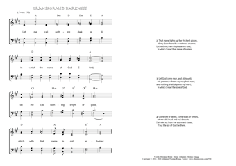 Hymn score of: Let me call nothing dark or ill - Transformed darkness (Horatius Bonar/Johannes Thomas Rüegg)