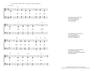 Hymn score of: I lean upon no broken reed - I know whom I have believed (Horatius Bonar/Johannes Thomas Rüegg)