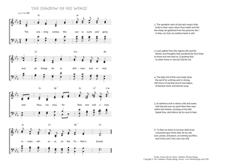 Hymn score of: The evening comes, the sun is sunk and gone - The shadow of his wings (Frances Bevan/Johannes Thomas Rüegg)