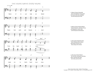 Hymn score of: Name of Jesus! highest Name! - The Name above every name (Frances Bevan/Johannes Thomas Rüegg)