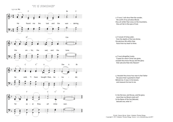 Hymn score of: He found me the lost and the wandering - It is finished (Frances Bevan/Johannes Thomas Rüegg)