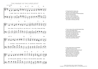 Hymn score of: I would bear in my body the dying - "The marks of the Lord Jesus" (Frances Bevan/Johannes Thomas Rüegg)