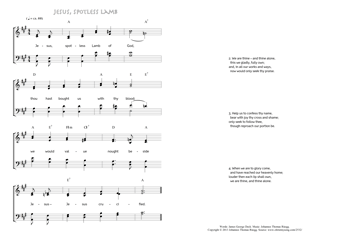 Hymn score of: Jesus, spotless Lamb of God - Jesus, spotless Lamb (James George Deck/Johannes Thomas Rüegg)