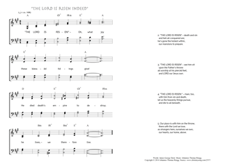Hymn score of: "THE LORD IS RISEN!" – Oh, what joy - "The Lord is risen indeed" (James George Deck/Johannes Thomas Rüegg)