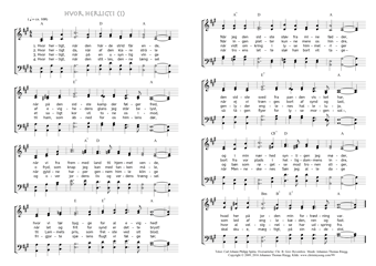Part one of hymn score of: Hvor herligt, når den hårde strid får ende - Hvor herligt! (Carl Johann Philipp Spitta/Christian Benedictus Reventlow/Johannes Thomas Rüegg)