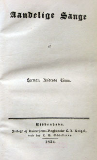 Title page of Timm, Aandelige Sange, 1834.