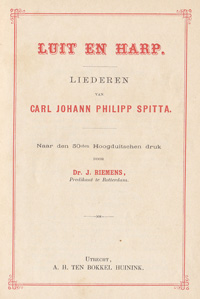 Title page of Riemens, Luit en Harp, Liederen van Carl Johann Philipp Spitta.